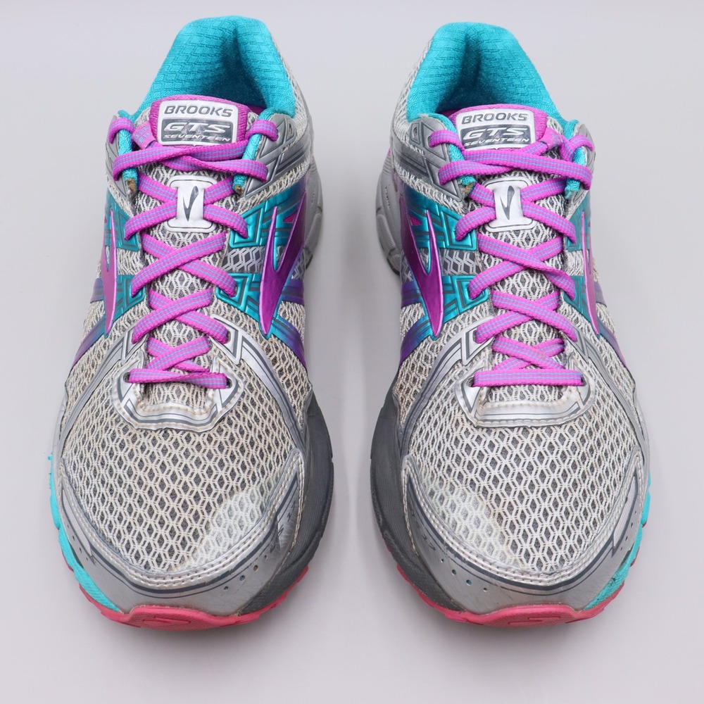 Brooks Adrenaline GTS 17 Womens Size 9.5 2E US Silver Pink Teal Running Shoes - Picture 2 of 8